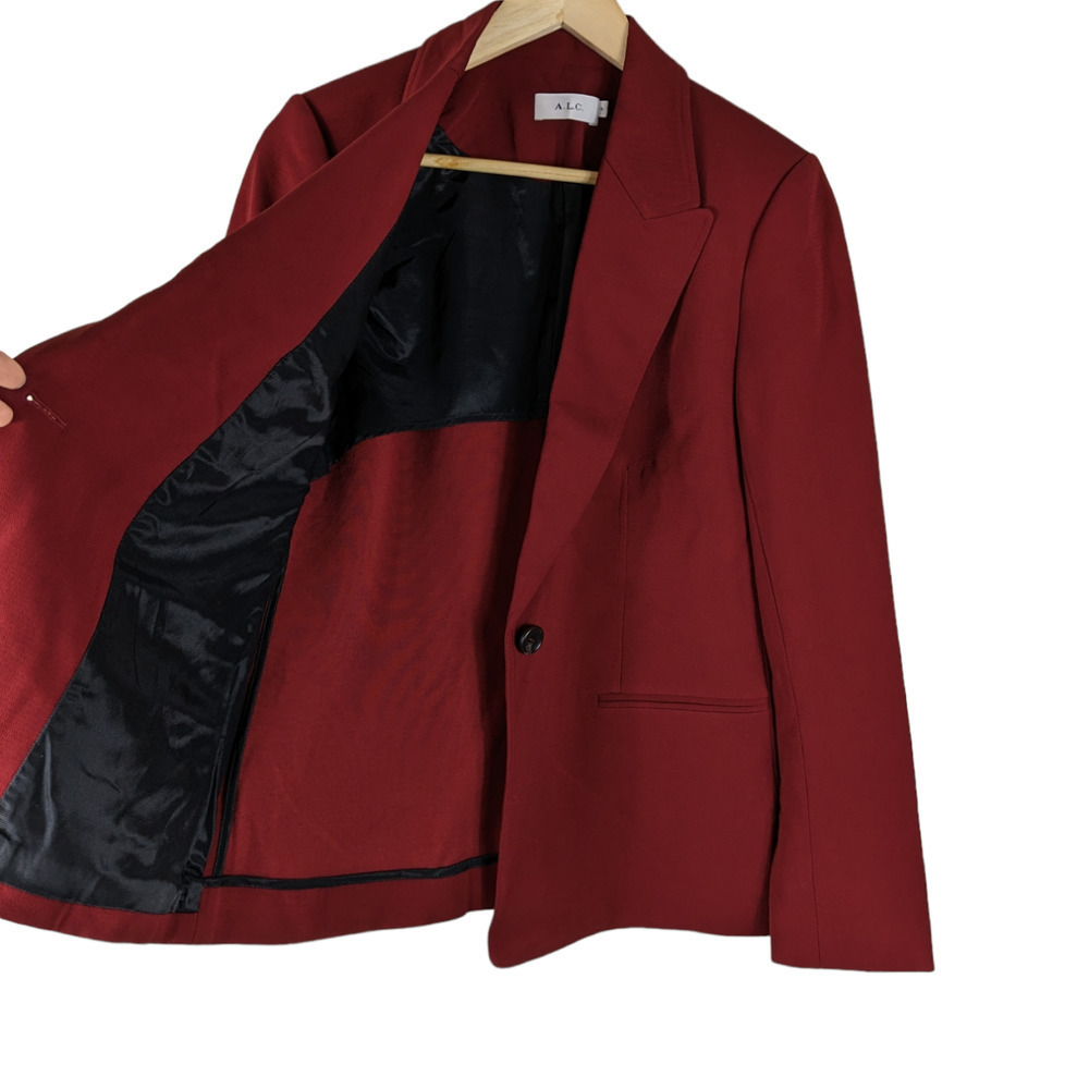 A.L.C. ALC Womens Blazer 6 Red Wool Button Up Front Pockets Unlined Jacket - Picture 3 of 9